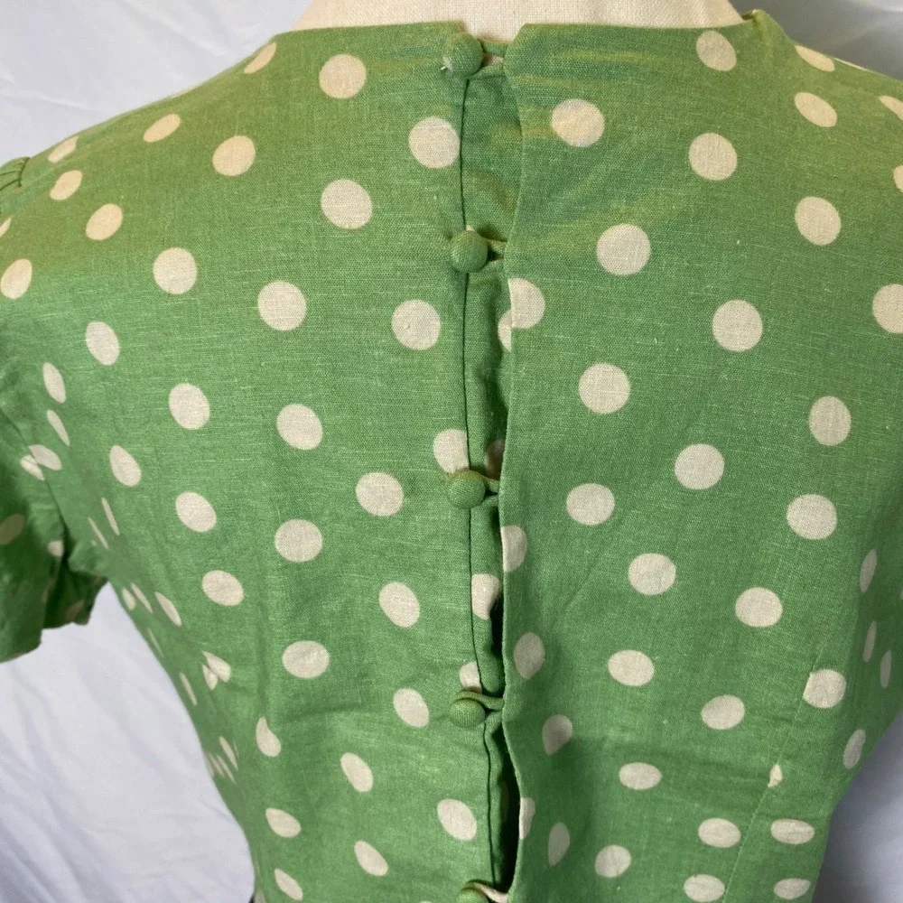 Fashion & Best Crop Top Women XL Green White‎ Polka Dot Rockabilly Pinup Picnic